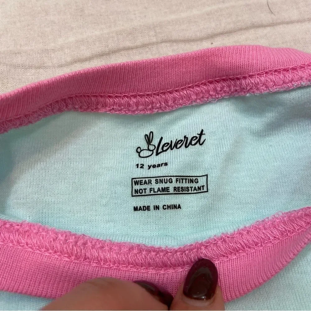 New with Tags Leveret Brand Kitty Blue and Pink Pajama Top Size‎ 12